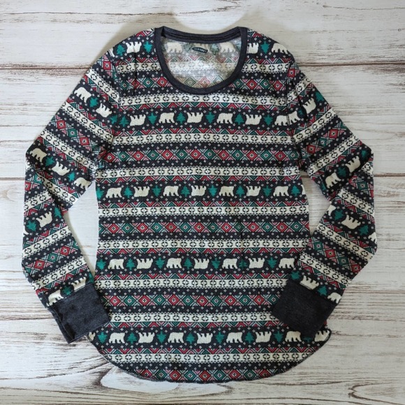 Old Navy Other - Old Navy Waffle Knit Fair Isle Christmas Print Pajama Top Sz XL